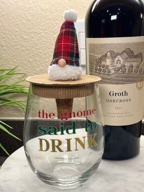 Mud Pie Stemless Gnome Wine Glass with Cork Topper